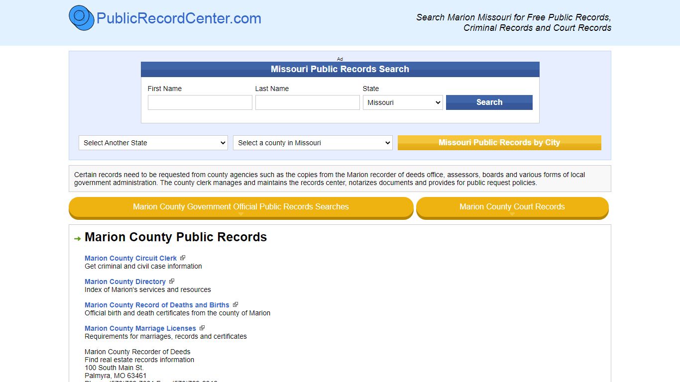 Marion County Missouri Free Public Records - Court Records - Criminal ...